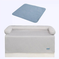 Frostcore™ Cooling Couch Cover Dog Bed and Cooling Mat Set - Waffle Grey Ash Blue
