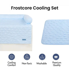 Frostcore™ Cooling Couch Cover Dog Bed and Cooling Mat Set - Hearts Blue