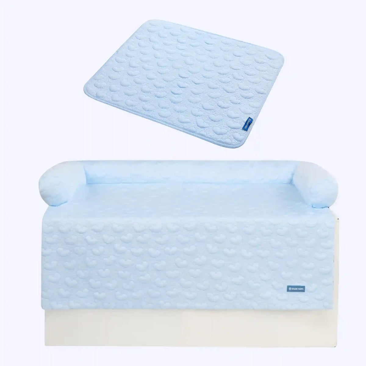 Frostcore™ Cooling Couch Cover Dog Bed and Cooling Mat Set - Hearts Blue