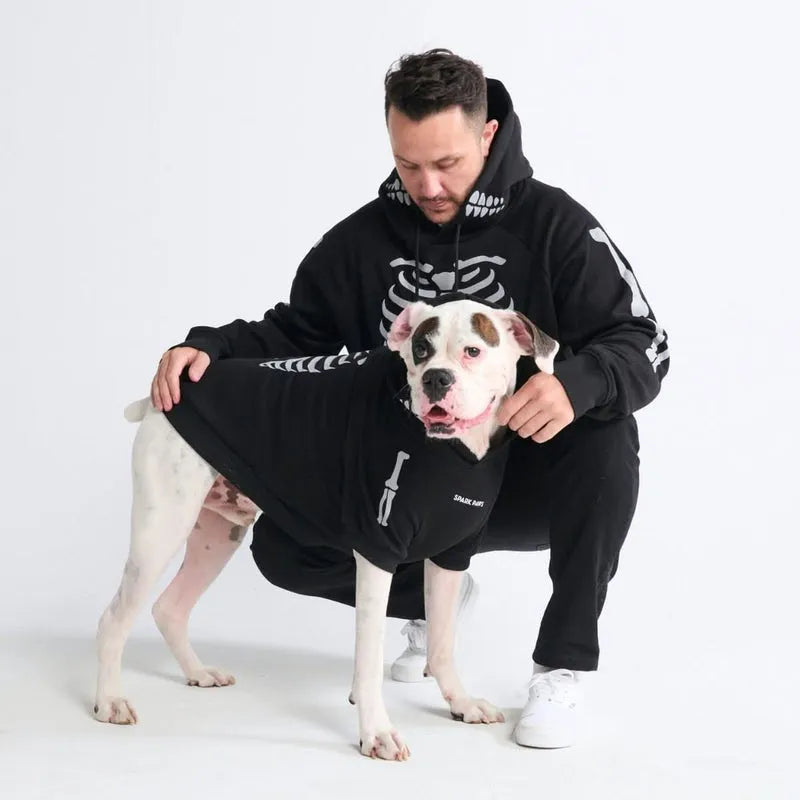 Halloween Dog & Human Matching Hoodie Set – Reflective Skeleton