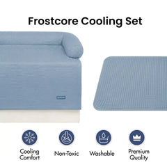 Frostcore™ Cooling Couch Cover Dog Bed and Cooling Mat Set - Waffle Ash Blue