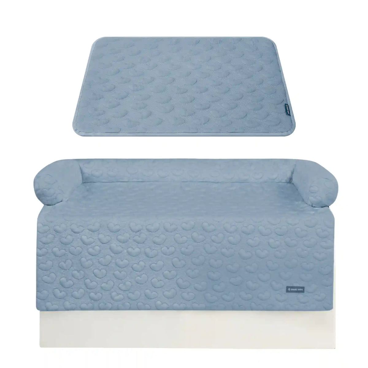Frostcore™ Cooling Couch Cover Dog Bed and Cooling Mat Set - Hearts Ash Blue