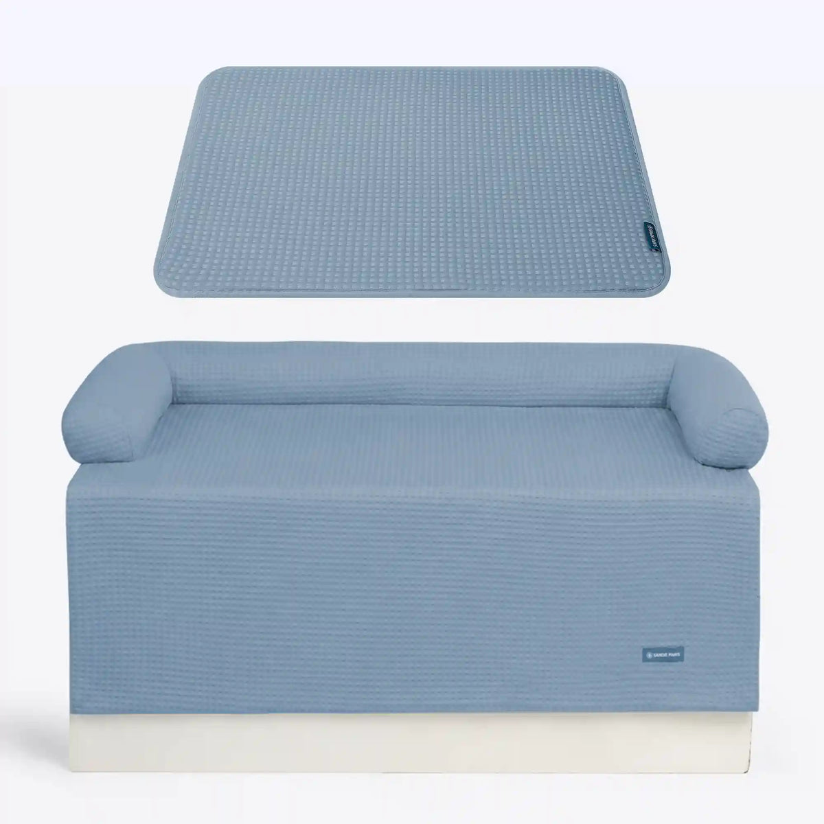 Frostcore™ Cooling Couch Cover Dog Bed and Cooling Mat Set - Waffle Ash Blue